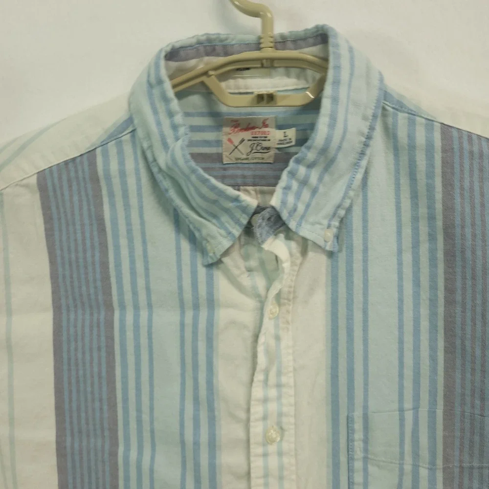 J.Crew Broken-In Oxford Shirt Mens Large Blue Striped Slim Fit Organic Cotton